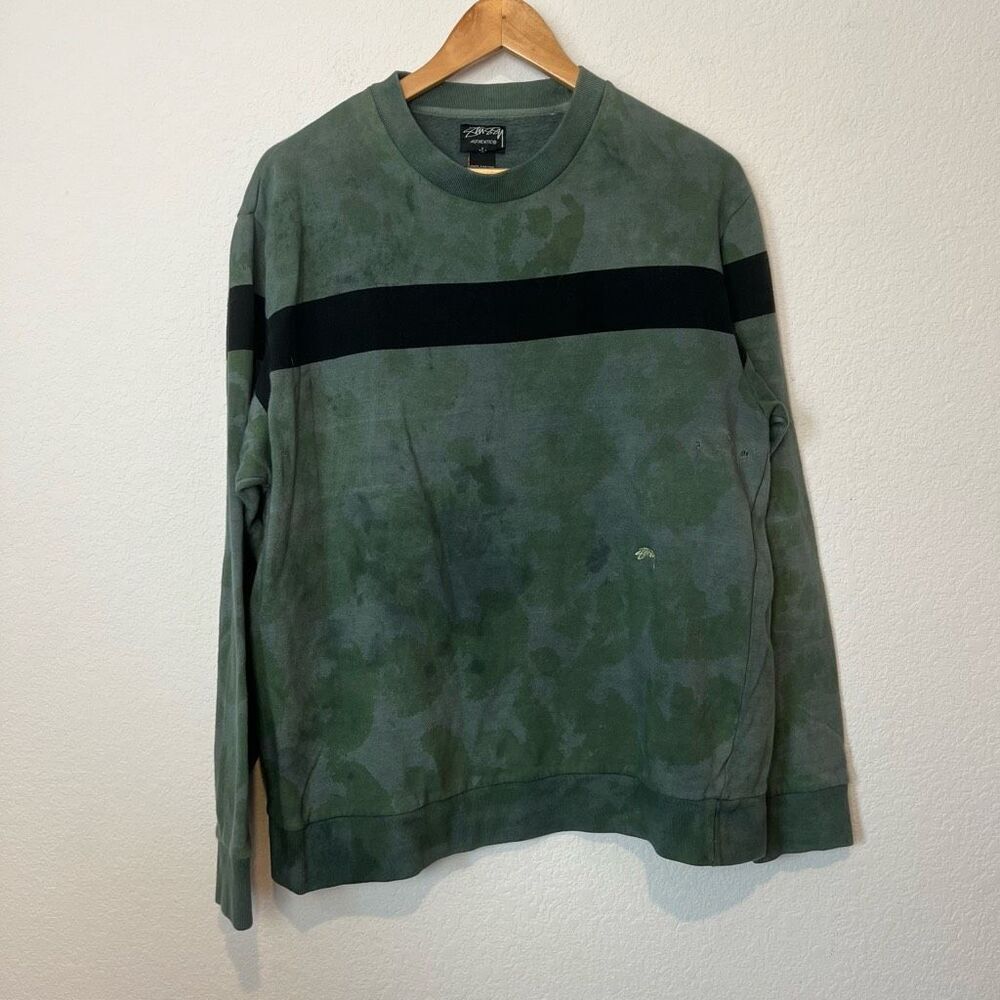 Stussy Authentic Vintage Green Blue Tie Dye Crewneck Sweatshirt Men's Size Large